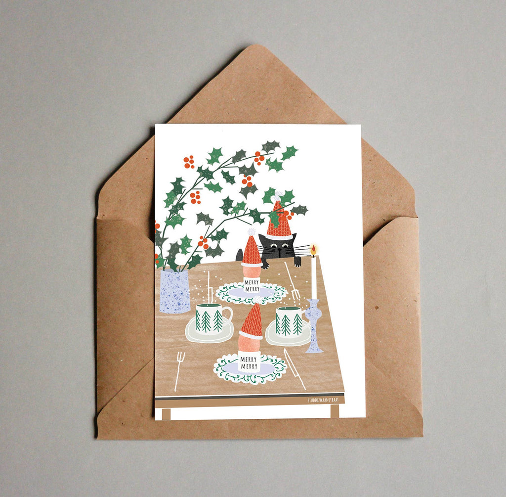 Ansichtkaart - Kerstontbijt