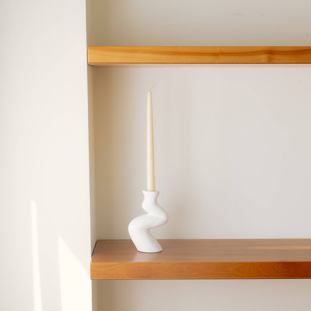 Handgemaakte keramische kandelaar - Wit