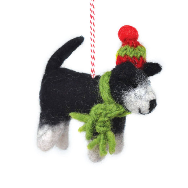 Felt Christmas Decoration - Terrier Dog with Christmas Hat - Harman Shop & Atelier