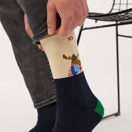 Cotton Socks - Coffee Reindeer - One size: 41/46