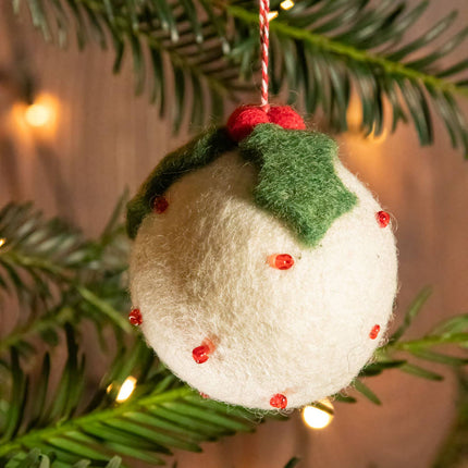Felt Christmas Decoration - Beaded Christmas Pudding Bauble - Harman Shop & Atelier