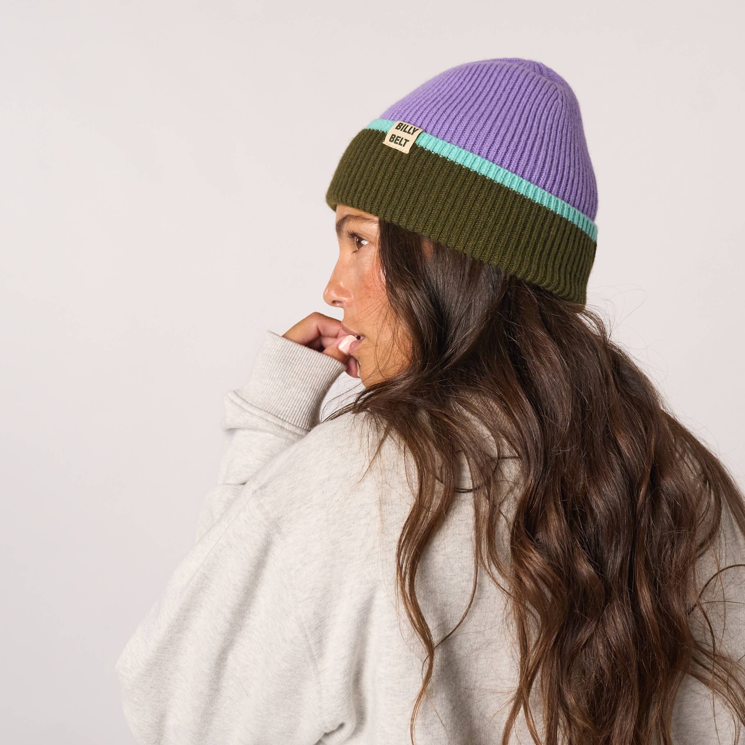 Unisex wollen muts - paars &amp; kaki &amp; mintgroen
