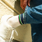 Gekamde katoenen sokken - Beige &amp; Groen - Marineblauw gestreept - Eén maat: 41/46