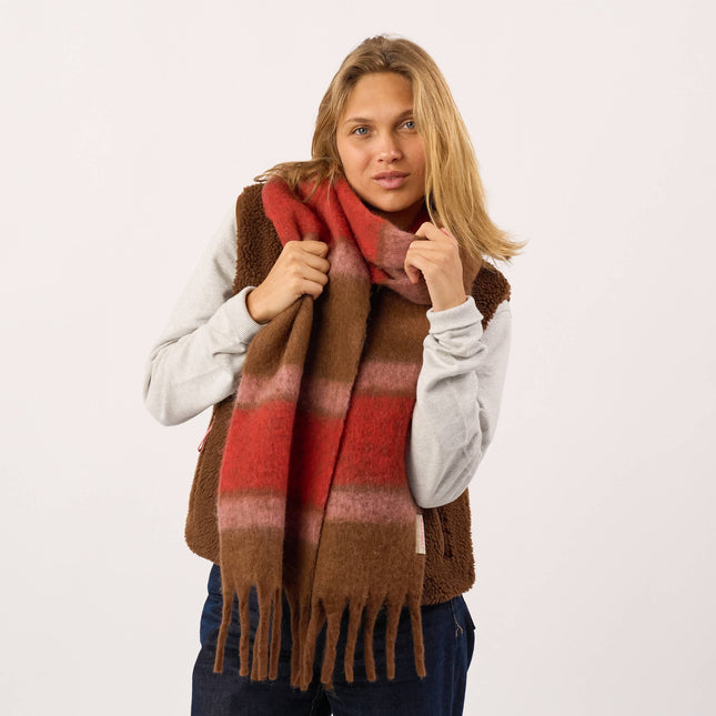 Unisex Fine Mixed Wool Scarf - Pink & Brown & Red