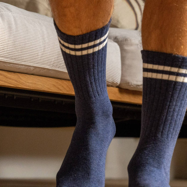 Combed Cotton Socks - Dark Blue, white striped - One size: 41/46 - Harman Shop & Atelier