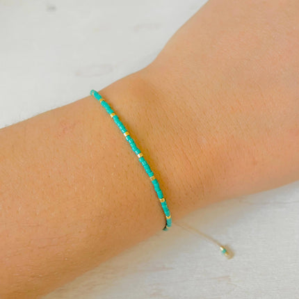 Miyuki Bead Adjustable Bracelet - Turquoise & Gold