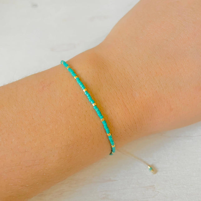 Miyuki Bead Adjustable Bracelet - Turquoise & Gold