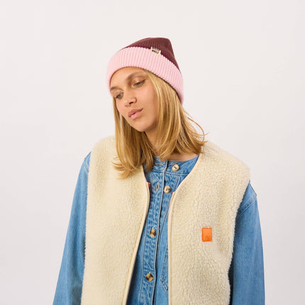 Unisex Wool Beanie - Brown & Pink & Burgundy