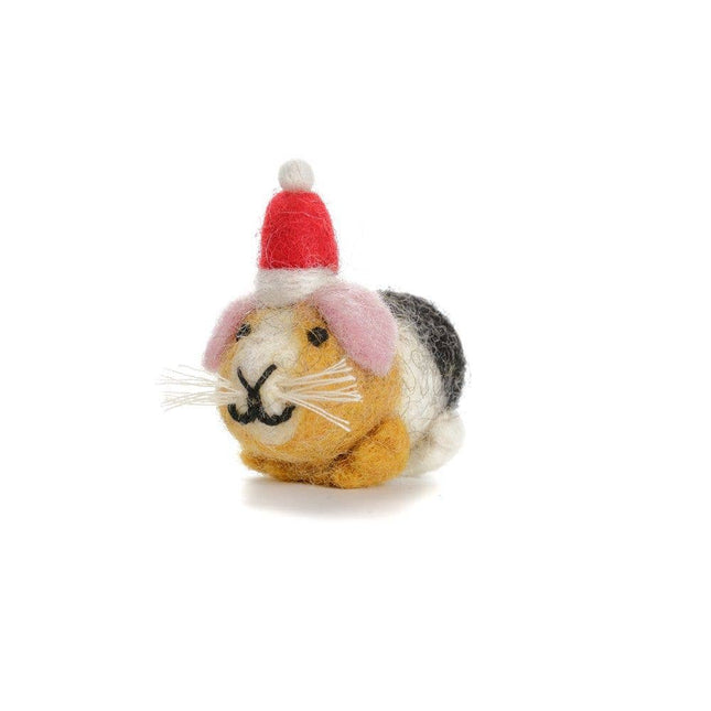 Handmade Mini Wool Felt Christmas Decoration - Guinea Pig with Hat