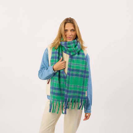 Unisex Fine Mixed Wool Scarf - Navy & Green