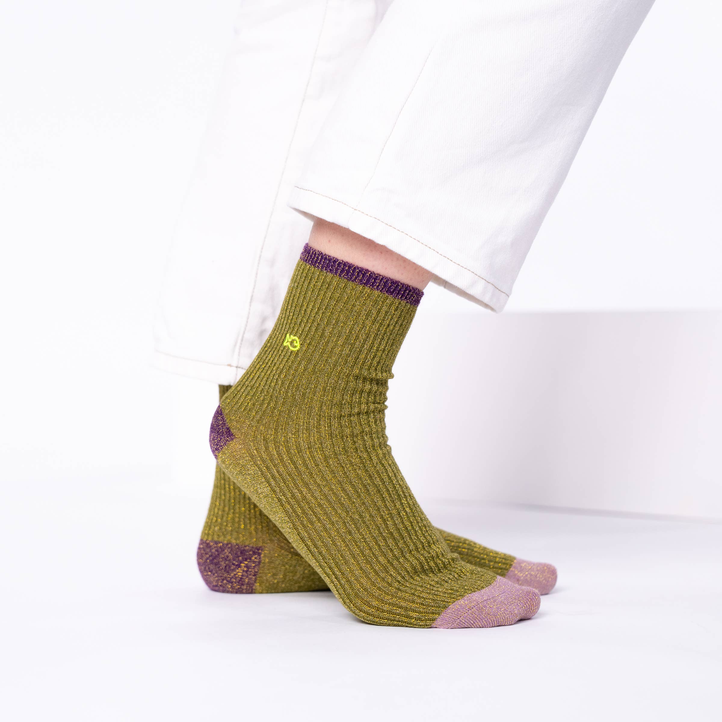 Glittersokken - Vintage Olijfgroen - Eén maat: 37/40