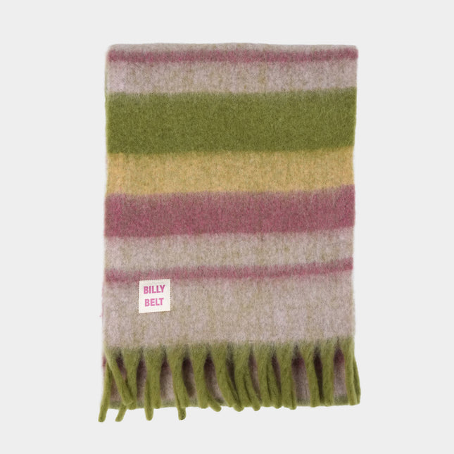 Wide Mixed Wool Scarf - Khaki & Purple