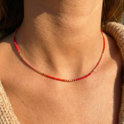 Miyuki Bead Necklace - Red & Pink & Gold