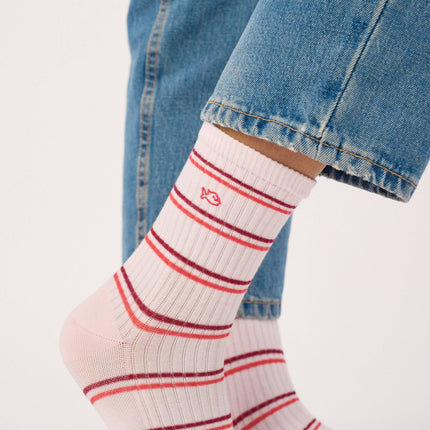 Cotton Socks - Pale Pink Striped - One size: 36/41