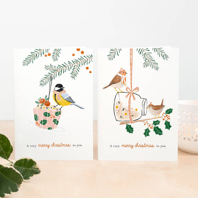 Christmas Card - Winter Birds Robin and Wren