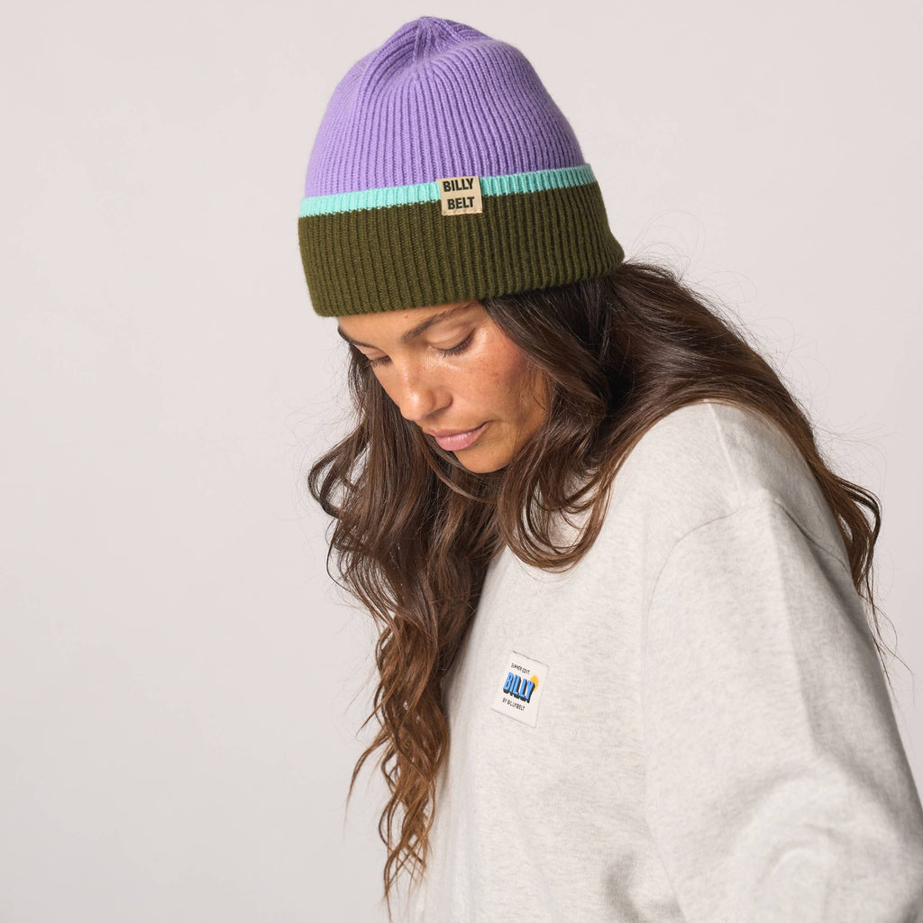 Unisex wollen muts - paars &amp; kaki &amp; mintgroen