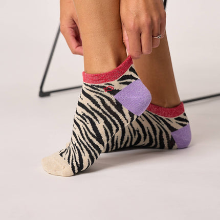 Cotton Socks - Black and beige Zebra Glitter - One size: 37/40