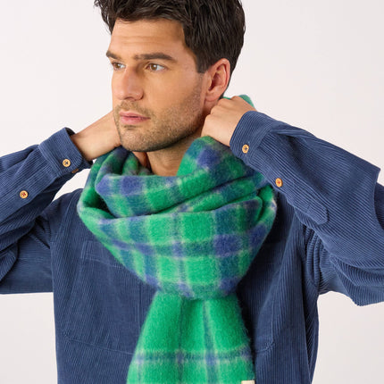 Unisex Fine Mixed Wool Scarf - Navy & Green