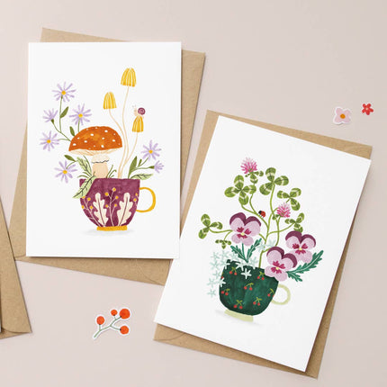Greeting card Cup of Pansies