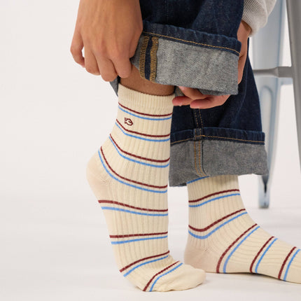 Cotton Socks - Beige Striped - One size: 36/41