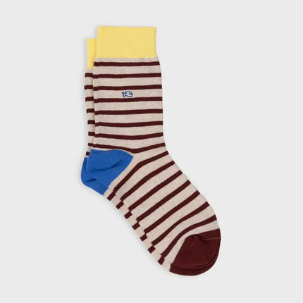 Cotton Socks - Beige & Burgundy Striped - One size: 41/46