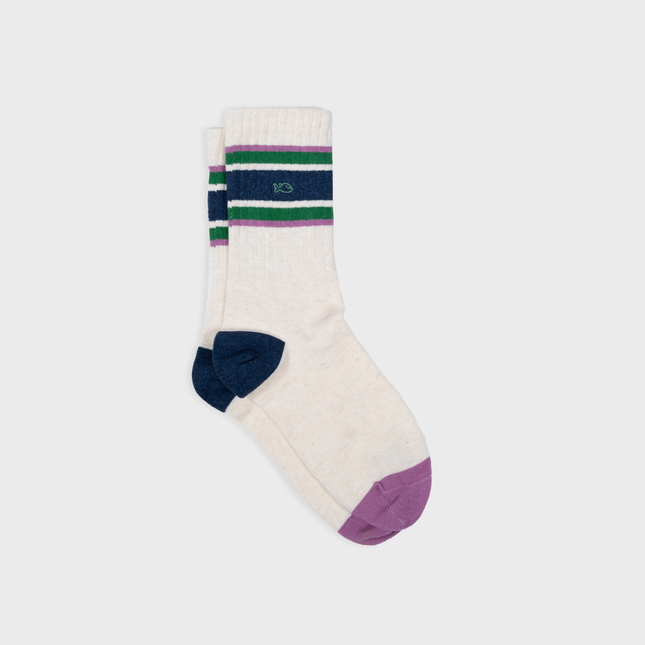 Combed Cotton Socks - Beige & Green - Navy Striped - One size: 41/46 - Harman Shop & Atelier