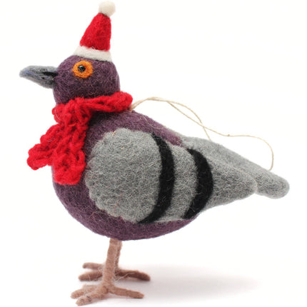 Felt Christmas Decoration - Pigeon with Hat & Scarf