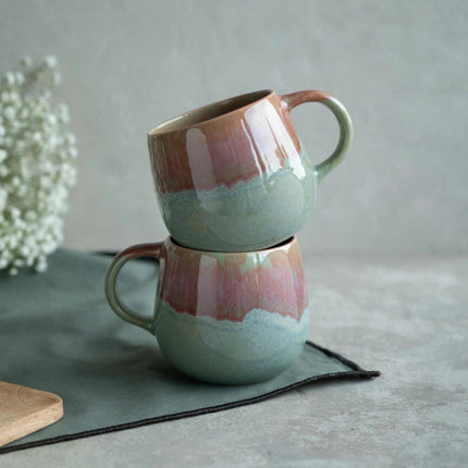 Handmade Ceramic Mug - Recife - Pink & Green - 290mL