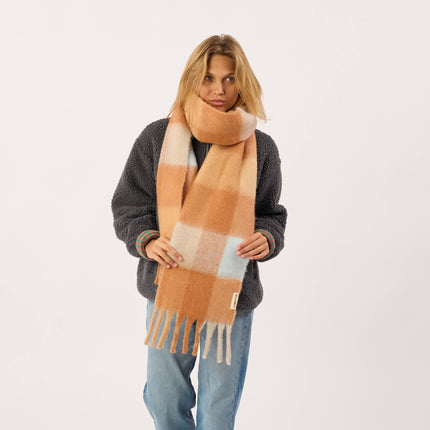 Wide Mixed Wool Scarf - Orange & Light Blue