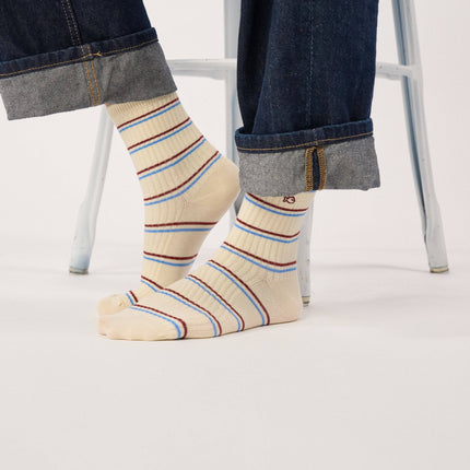Cotton Socks - Beige Striped - One size: 36/41