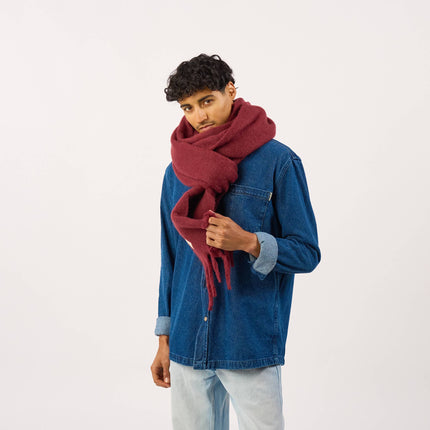 Unisex Wide Mixed Wool Scarf - Wine Red