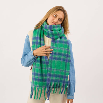 Unisex Fine Mixed Wool Scarf - Navy & Green