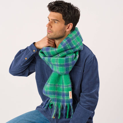 Unisex Fine Mixed Wool Scarf - Navy & Green