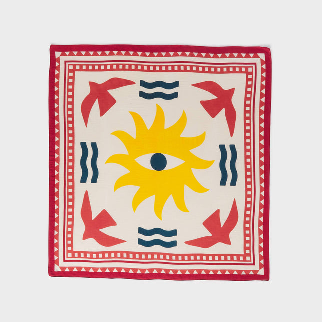 Organic Cotton Scarf - Ecru and Red