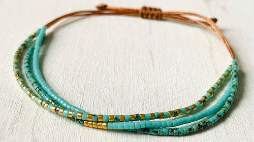 Adjustable Miyuki Bracelet - Mint Picasso - 0042 - Harman Shop & Atelier