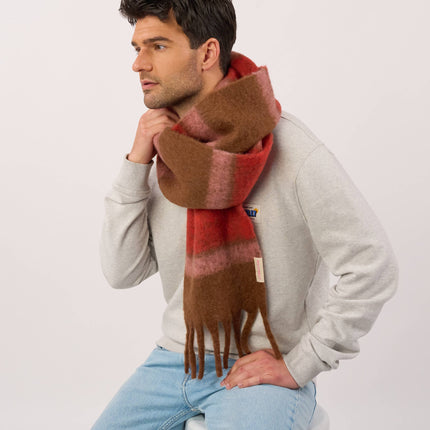 Unisex Fine Mixed Wool Scarf - Pink & Brown & Red