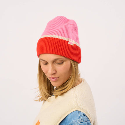 Unisex Wool Beanie - Pink & Red & Beige