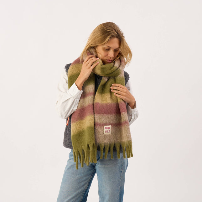 Wide Mixed Wool Scarf - Khaki & Purple