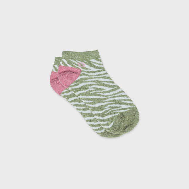 Glittery Ankle Socks - Green and white- One size: 37/40