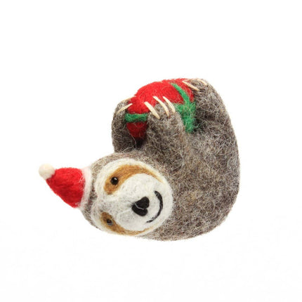 Felt Christmas Decoration - Sloth with Present - Mini