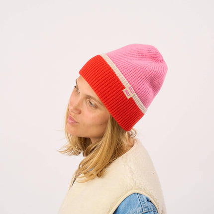 Unisex Wool Beanie - Pink & Red & Beige
