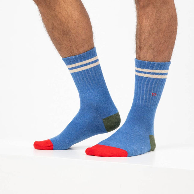 Combed Cotton Socks - Blue & White Striped - One size: 41/46 - Harman Shop & Atelier
