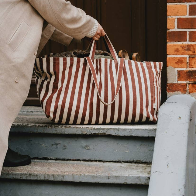 Organic Tote Large - Stripes - Brown - Harman Shop & Atelier
