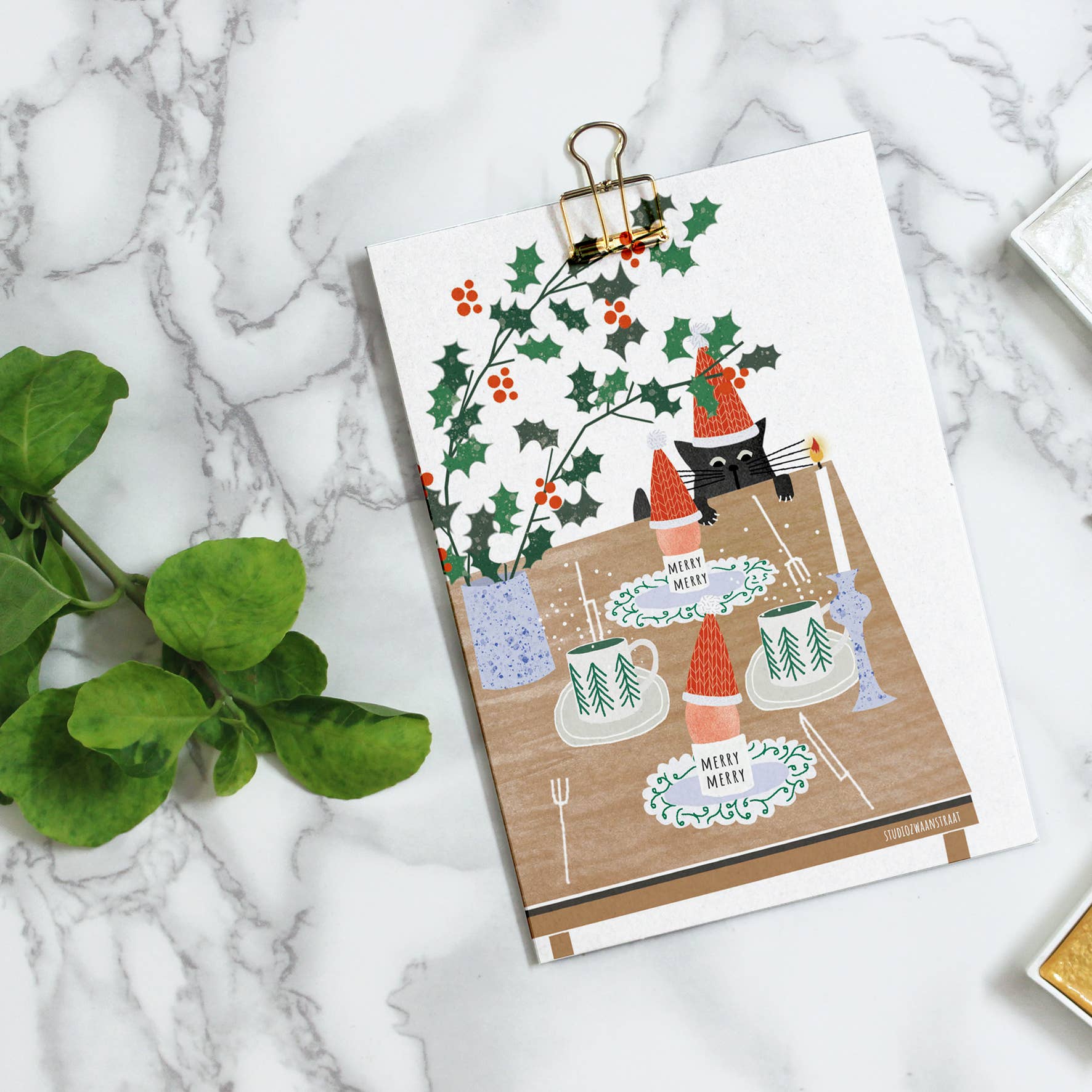 Ansichtkaart - Kerstontbijt