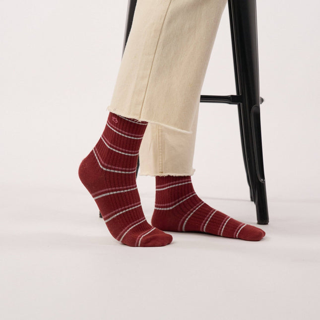 Cotton Socks - Burgundy Striped - One size: 36/41