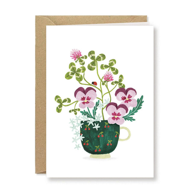 Greeting Card - Cup of Pansies