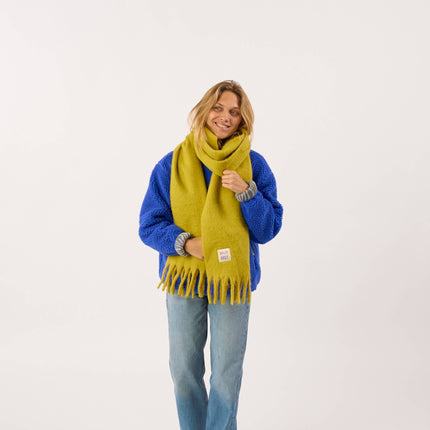 Wide Mixed Wool Scarf - Olive