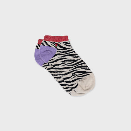 Cotton Socks - Black and beige Zebra Glitter - One size: 37/40