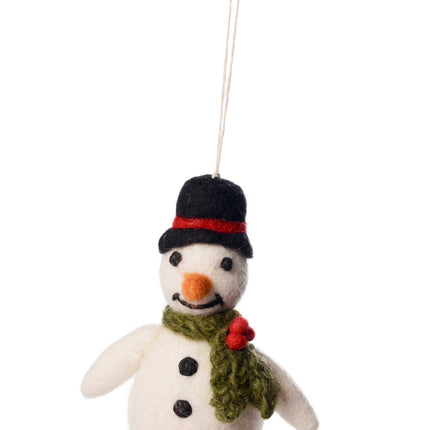 Felt Christmas Decoration - Snowman with Holly Scarf