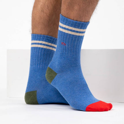 Combed Cotton Socks - Blue & White Striped - One size: 41/46 - Harman Shop & Atelier